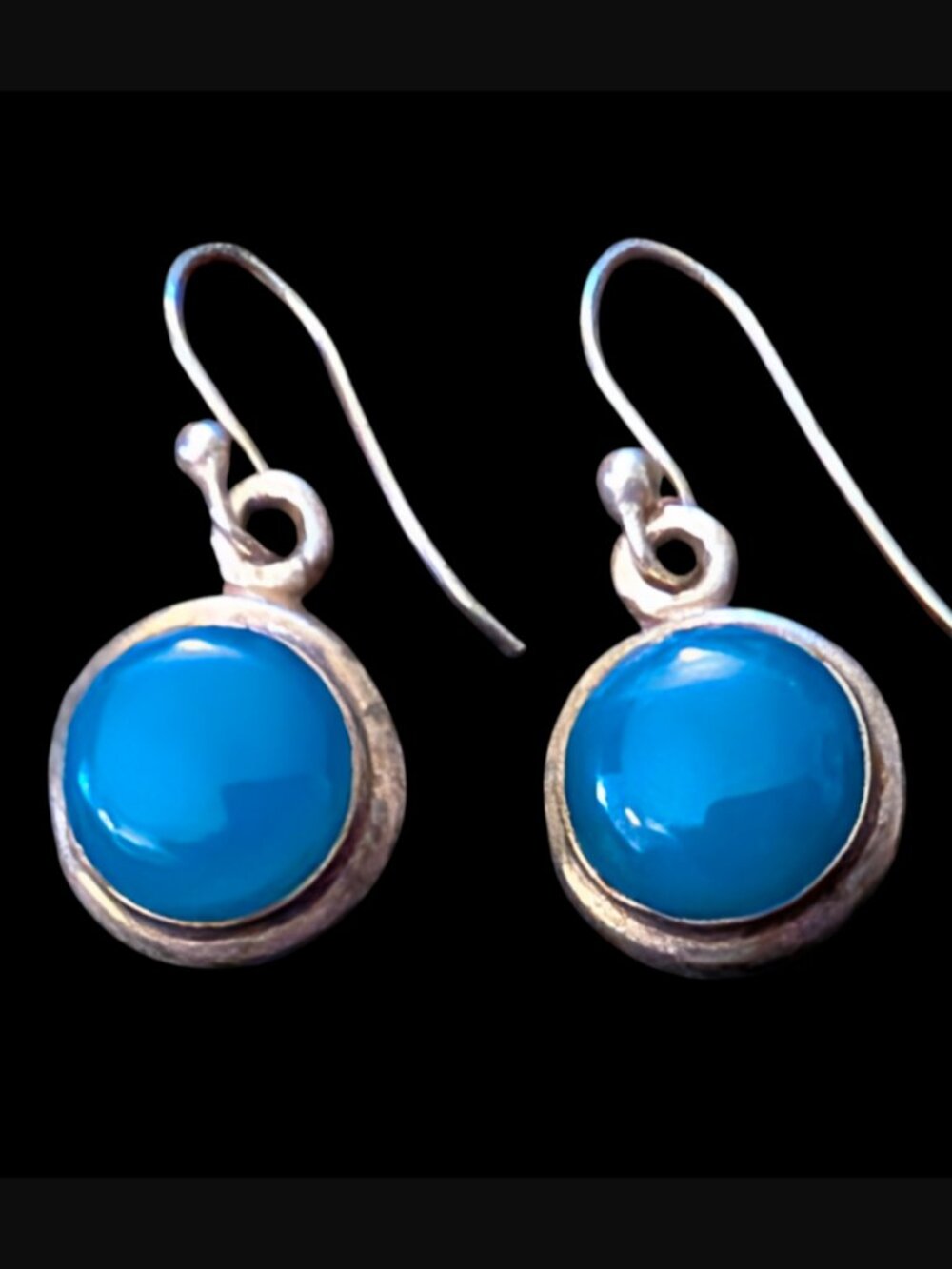 925 Sterling Silver Blue Chalcedony Round Drop Dangle Wire Hook 1.2" Earrings